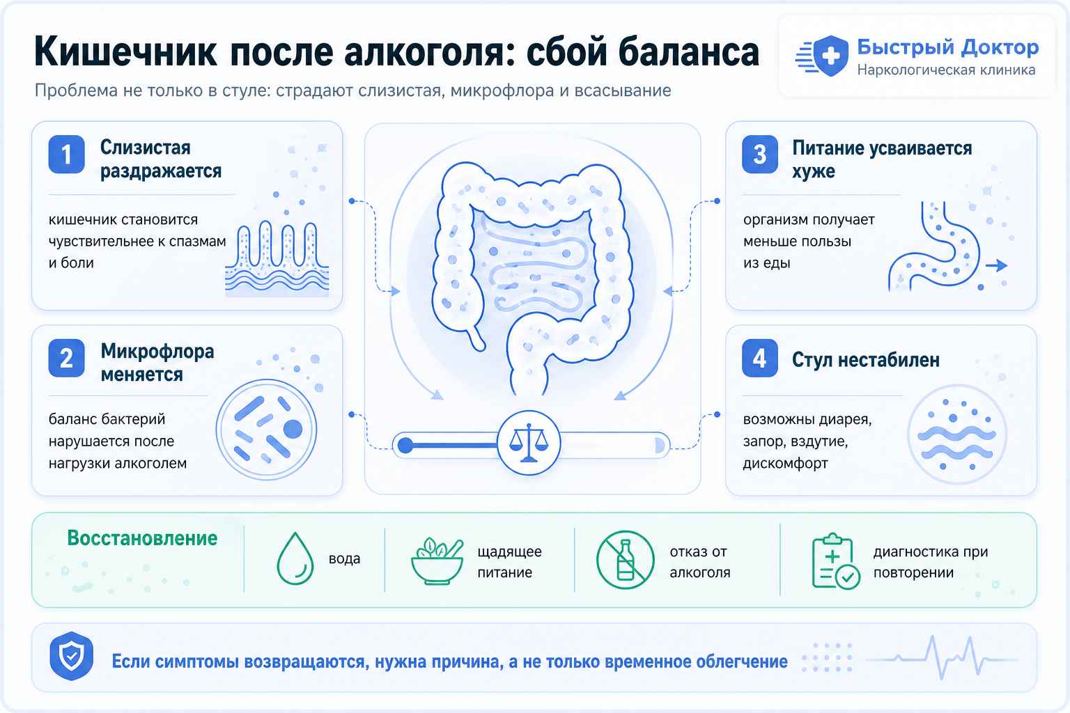 Кишечник после алкоголя: микрофлора, симптомы и восстановление Инфографика о влиянии алкоголя на кишечник: микрофлора, симптомы и восстановление ЖКТ